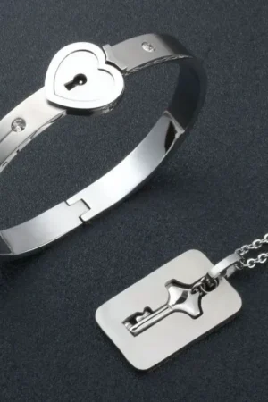 Couple Jewelry Stainless Steel Bracelet Love Heart Lock Bracelets Bangles Key Pendant Necklace for Women Men Lover Jewelry Gift