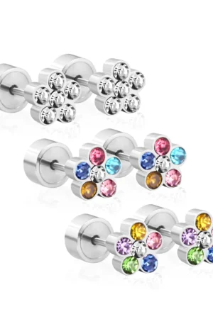 1Pairs Colorful Flower Cubic Zirconia Earrings For Women Piercing Stainless Steel Anti-allergy Trendy Cute Ear Jewelry No Fade