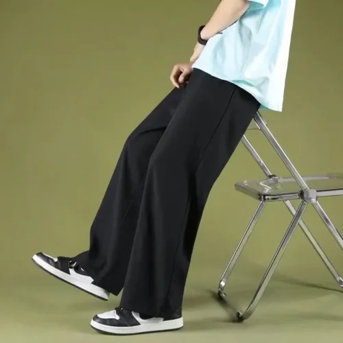 Men’s Loose-fit Ice Silk Pants Summer Thin Straight-leg Casual Pants Trendy Wide-leg Sweatpants Casual For Men