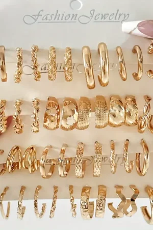 24-Pair Vintage-Inspired Small Hoop Earring Set for Women Elegant Geometric Iron Ear Ornaments for Daily Wear Gifts 2024 Jewelry