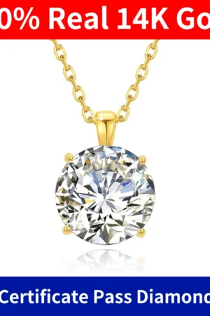 Szjinao 100% Real 14k Gold Moissanite Necklace For Women 6.5mm 1.0ct D Color AU585 K Gold Luxury Pendant Certificated Wholesale