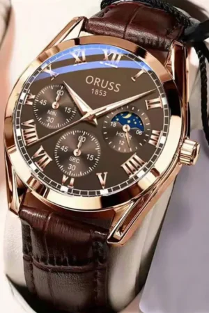 ORUSS OR13 High Quality Men's Luxury Belt Fashion Quartz Watch Men Round Business Student Sport Waterproof Glow Clock