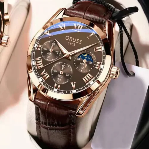 ORUSS OR13 High Quality Men’s Luxury Belt Fashion Quartz Watch Men Round Business Student Sport Waterproof Glow Clock