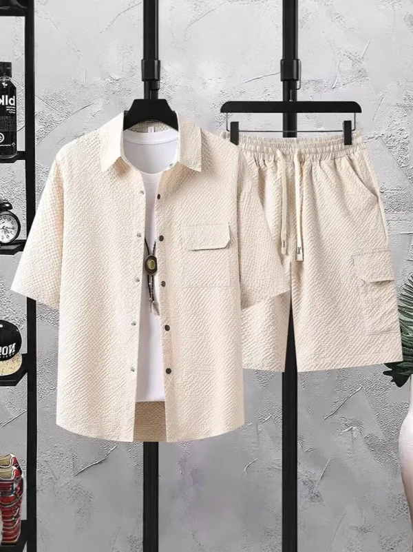 2025 Summer Men's Hong Kong Style Shirt Set, Short Sleeve Shorts Set, Men's Casual Trendy Versatile - Image 6
