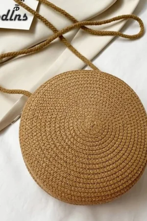 Round Straw Bag Women Woven Beach Crossbody Bag for Ladies Cute Shoulder Rattan Handmade Knitted Candy Color Small Handbag Bolsa