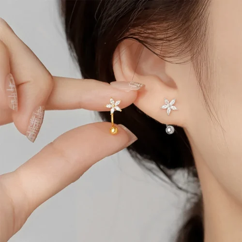 1Pair Exquisite Stainless Steel Minimal Crystal Flower Ear Studs Earring Korean Helix Studs Tragus Cartilage Piercing Jewelry