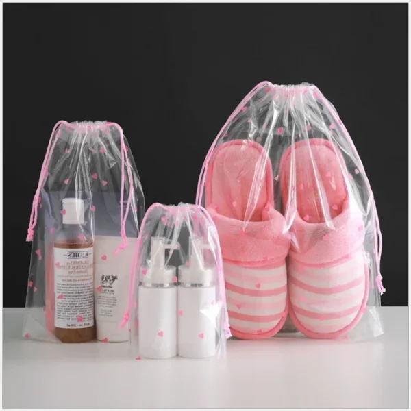 Portable Waterproof Transparent Women's Toiletries Drawstring Bath Wash Beauty Kit Cartoon Cosmetic Storage Makeup Bag - Image 2