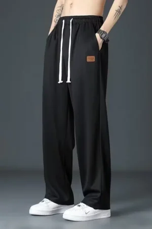 Casual long pants for boys, ice silk quick drying pants for spring and summer, thin, trendy brand straight tube, loose, hanging