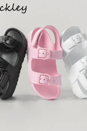 Summer Solid Buckle Children Sandals EVA Soft Waterproof Kids Sandals Hook Loop Soft Bottom Baby Boys Girls Beach Shoes