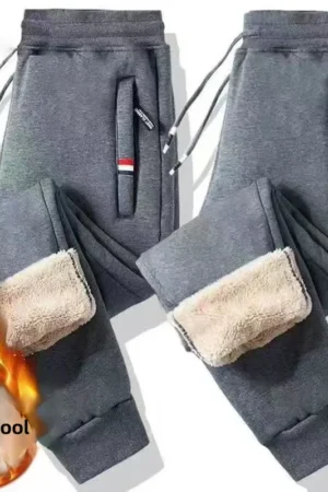 Winter Fleece-lined Thickened Men's Casual Trousers Loose Fit Sweatpants Trendy Long Pants For Men Warm Comfortable