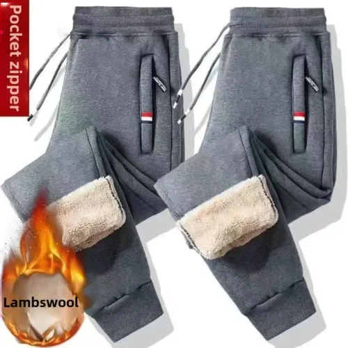 Winter Fleece-lined Thickened Men’s Casual Trousers Loose Fit Sweatpants Trendy Long Pants For Men Warm Comfortable