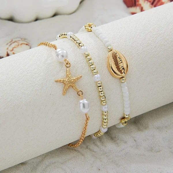 3Pcs Summer Shell Bracelet Set For Women Bohemia Starfish Charm Pearl Seed Beads Chain Bangle Female Beach Vacation Jewelry Gift - Image 3
