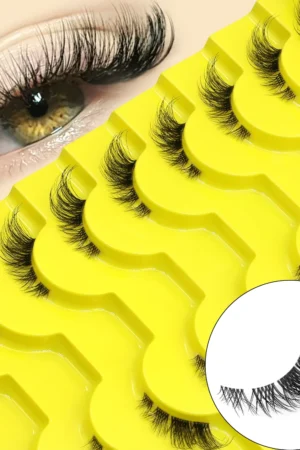 GROINNEYA False Eyelashes Cat Eye Lashes Natural Long Half Eye Lashes Short Wispy Clear Band Lashes 3D Faux Mink Lash Multipack