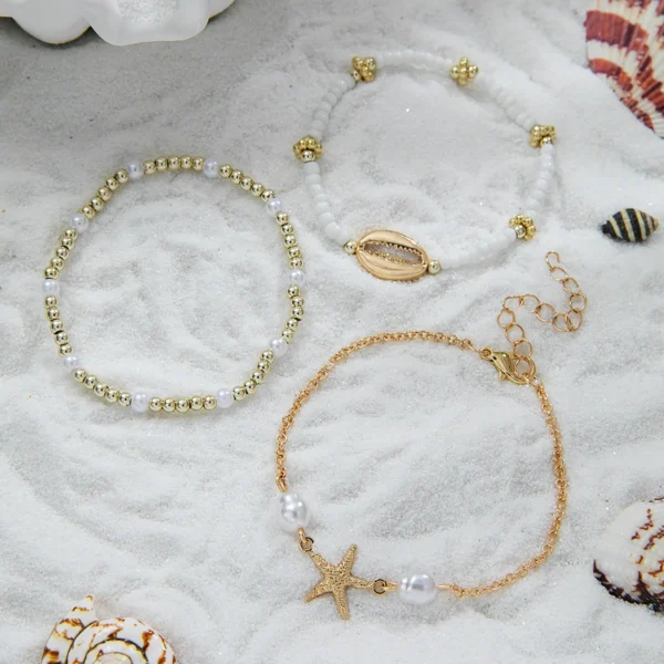 3Pcs Summer Shell Bracelet Set For Women Bohemia Starfish Charm Pearl Seed Beads Chain Bangle Female Beach Vacation Jewelry Gift - Image 4