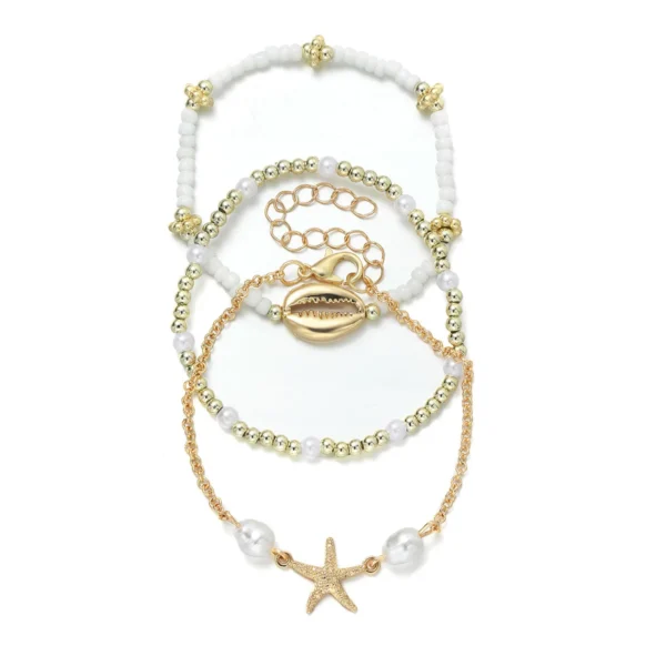 3Pcs Summer Shell Bracelet Set For Women Bohemia Starfish Charm Pearl Seed Beads Chain Bangle Female Beach Vacation Jewelry Gift - Image 5