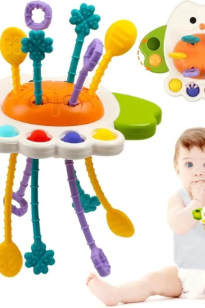 Activity Development Pull String Toys Silicone Teething Rattle Educational Learning Toy Baby Sensory Montessori Toys 6 12 Months