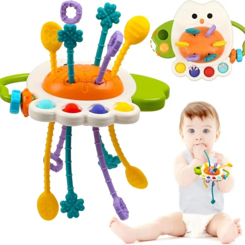 Activity Development Pull String Toys Silicone Teething Rattle Educational Learning Toy Baby Sensory Montessori Toys 6 12 Months