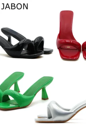 Black Red High Heel Slippers Women Open Toe Slingback Sandals Female Pumps Square Toe Summer Simple Designer Heeled Sandals