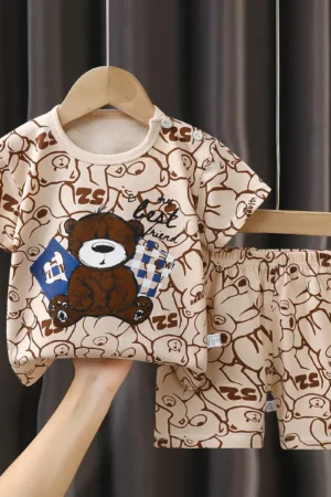 2025 New Kids Boys Girls Summer Pajamas Cute Cartoon Print Short Sleeve T-Shirt Tops with Shorts Toddler Baby Clothing Sets