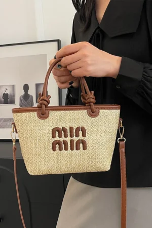 New Summer Beach Grass Woven Bag Women's Handbag Embroidered Thread Fashion Crossbody Bag Women's Unique Design Shoulder Bag