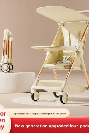 Portable Lightweight Four-Wheel Pocket Baby Stroller Compact One-Click Folding Child Pushcart Easy to Handle for Shopping And Tr