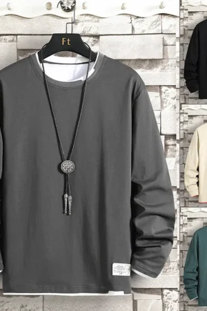 Men Pullover Hoodies O Neck Sweatshirts Spliced Solid Long Sleeve Loose Casual 2024 Winter Sligth Strech Patchwork T Shirts