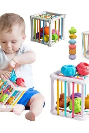 Baby Montessori Shape Sorter Cube Rainbow Colorful Blocks Sorting Game Infant Cognitive Grip Training Learning Educational Toy