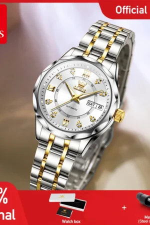 OLEVS 6727 Ladies Watch Automatic Mechanical Watch Stainless Steel Waterproof Calendar Week Watches For Women Luxury Elegant New