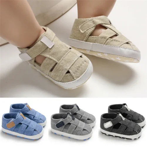 0-24montsh Infant Boys Canvas Shoes Moccasins Child Sandals Boys Summer Sandals Sneakers For Baby Boys Solid Black Sandals