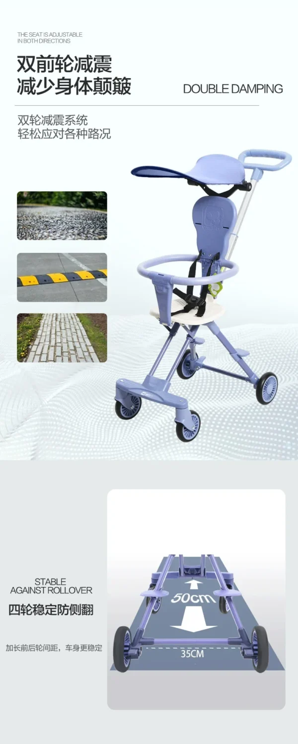 Baby Stroller with Baby Stroller Foldable and Foldable on Plane Four Wheels Stroller - Image 5