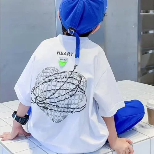 Cotton Children’s T-shirt Summer New Korean Version Of The Boy’s Short-sleeved T-shirt In The Big Boy’s Five-and-a-half Sleeves