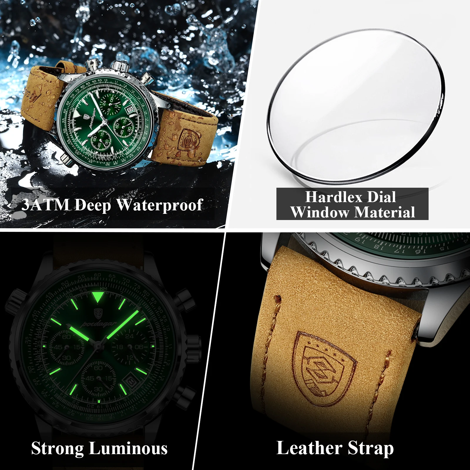 POEDAGAR Luxury Man Watch Quartz Waterproof Luminous Date Chronograph Leather Men Wristwatch Military Sports Men's Watches Reloj 4 POEDAGAR Luxury Man Watch Quartz Waterproof Luminous Date Chronograph Leather Men Wristwatch Military Sports Men's Watches Reloj - Image 4