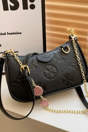 In 2024, the new fashion classic Joker body print pattern design metal chain decoration design underarm baguette bag is suitable