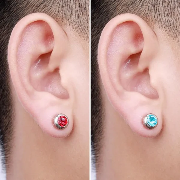 1 Pair Ear Studs Non-Piercing Magnetic Stainless Steel Round Colored Rhinestone Embedded Men Women Earrings Fashion Jewelry - Image 3