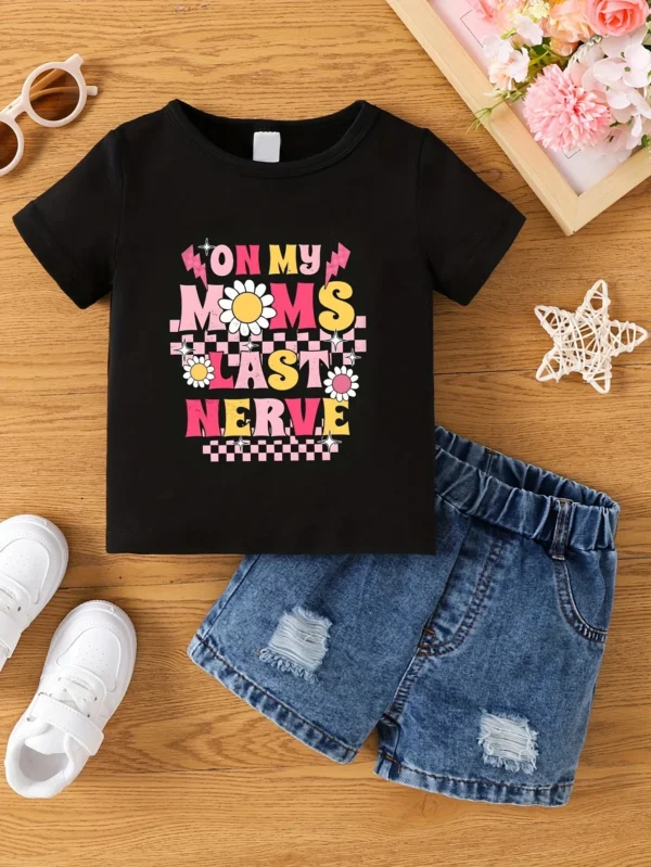 Aby Boys and Girls Summer Hot Painted Round Neck Short-sleeved Top Girls Just T-shirts. Shorts not included - Image 3