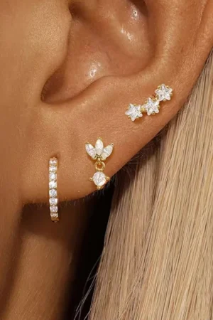 3PCS Luxury Star Pendant Piercing Earrings Set For Women Stainless Steel Zircon Punk Ear Studs Earring Lady Jewelry aretes