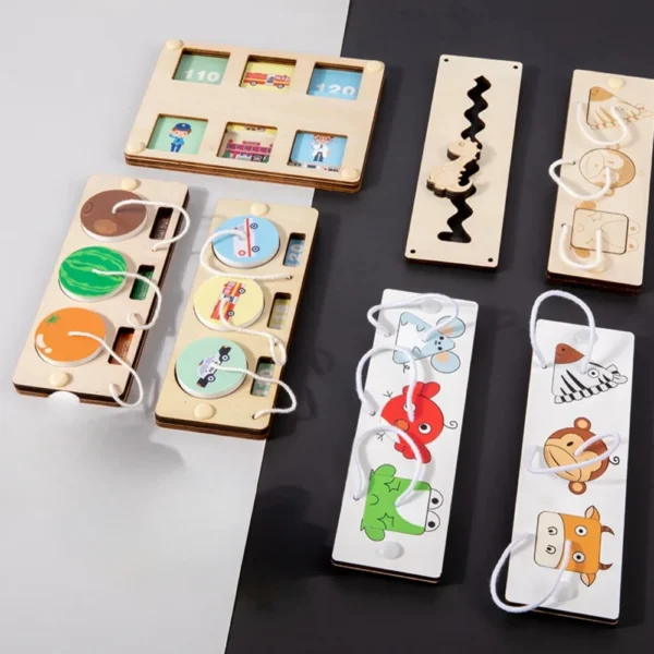 Children Wooden DIY Busy Board Montessori Unlock Door Latch Matching Puzzle Early Education Skill Learning Accessories for Kids - Image 3