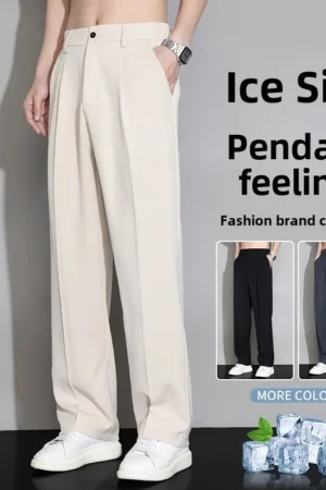 Men's Casual Pants Loose Fit Straight Leg Wide Leg Summer Lightweight Ice Silk Pants Dropshipping Fashion