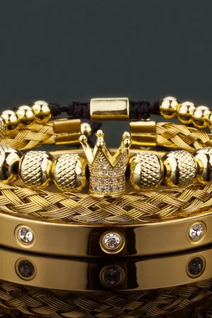 Luxury Crown Charms Stainless Steel Beads Man Bracelet Women Hand Jewelry Valentine's Day Gift Punk Handmade Metallic Pendant