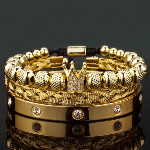 Luxury Crown Charms Stainless Steel Beads Man Bracelet Women Hand Jewelry Valentine’s Day Gift Punk Handmade Metallic Pendant