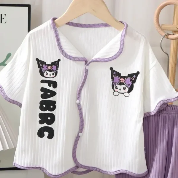 Kuromi Anime Cartoon Girl T Shirt Home Clothes Kawaii Sanrio Summer New Ice Silk Short-Sleeved Shorts Suit Kids Soft Breathable - Image 2