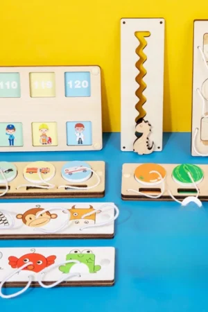 Children Wooden DIY Busy Board Montessori Unlock Door Latch Matching Puzzle Early Education Skill Learning Accessories for Kids