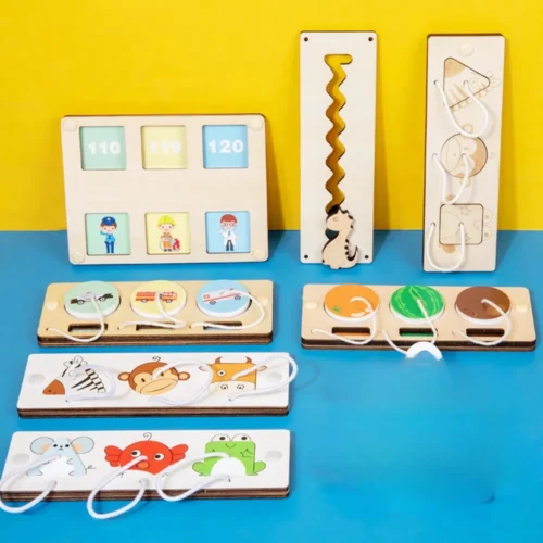 Children Wooden DIY Busy Board Montessori Unlock Door Latch Matching Puzzle Early Education Skill Learning Accessories for Kids