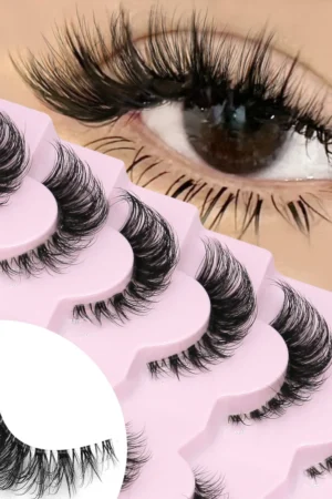 GROINNEYA False Eyelashes Cat Eye Lashes 5/7 Pairs Half Eye Lashes Fluffy Soft Natural Look Nvisible Band Mink lashes Makeup