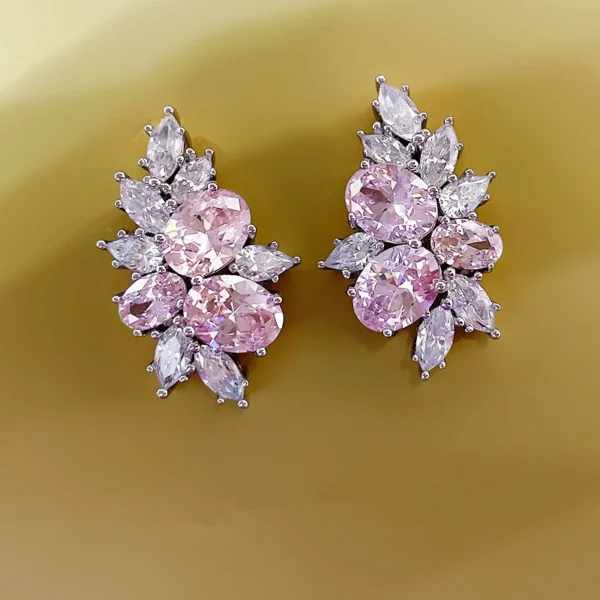 Huitan Sweet Pink Cubic Zirconia Stud Earrings for Women Silver Color Fashionable Ear Piercing Accessories Wedding Party Jewelry - Image 5