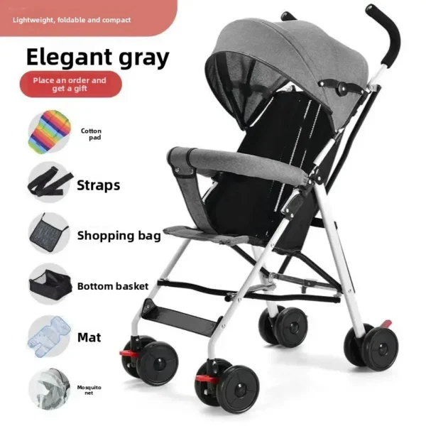 Ultra Lightweight Foldable Baby Stroller Portable for Outdoor Use Four-Wheel Hand Push Carriage Child Sitting Lying down - Image 2