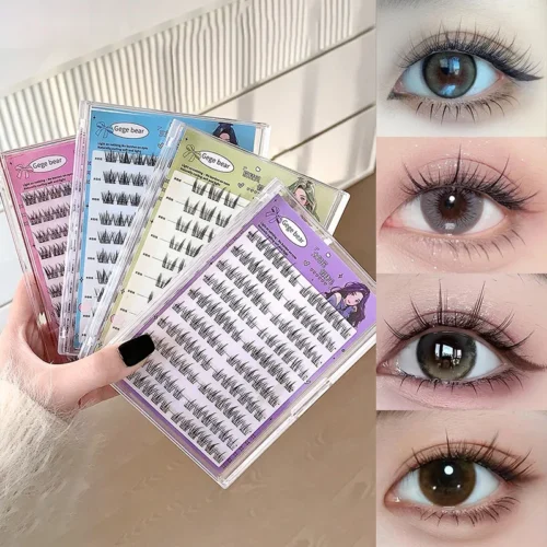 Gege Bear No-Glue False Eyelashes – Easy 3-Step Application, Natural Look, Perfect for Beginners with Sunflower Desig