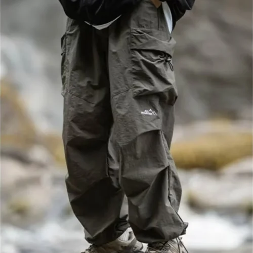 Men’s Spring and Autumn New Waterproof Hip Hop Mountaineering Pants Casual Harajuku Work Pants Black Cargo Outwear Pants