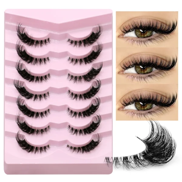 GROINNEYA False Eyelashes Cat Eye Lashes 5/7 Pairs Half Eye Lashes Fluffy Soft Natural Look Nvisible Band Mink lashes Makeup - Image 3