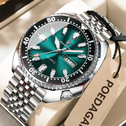 POEDAGAR Business Men Watch Date Week Waterproof Luminous Luxury Man Wristwatch Sports Stainless Steel Men’s Quartz Watches Male